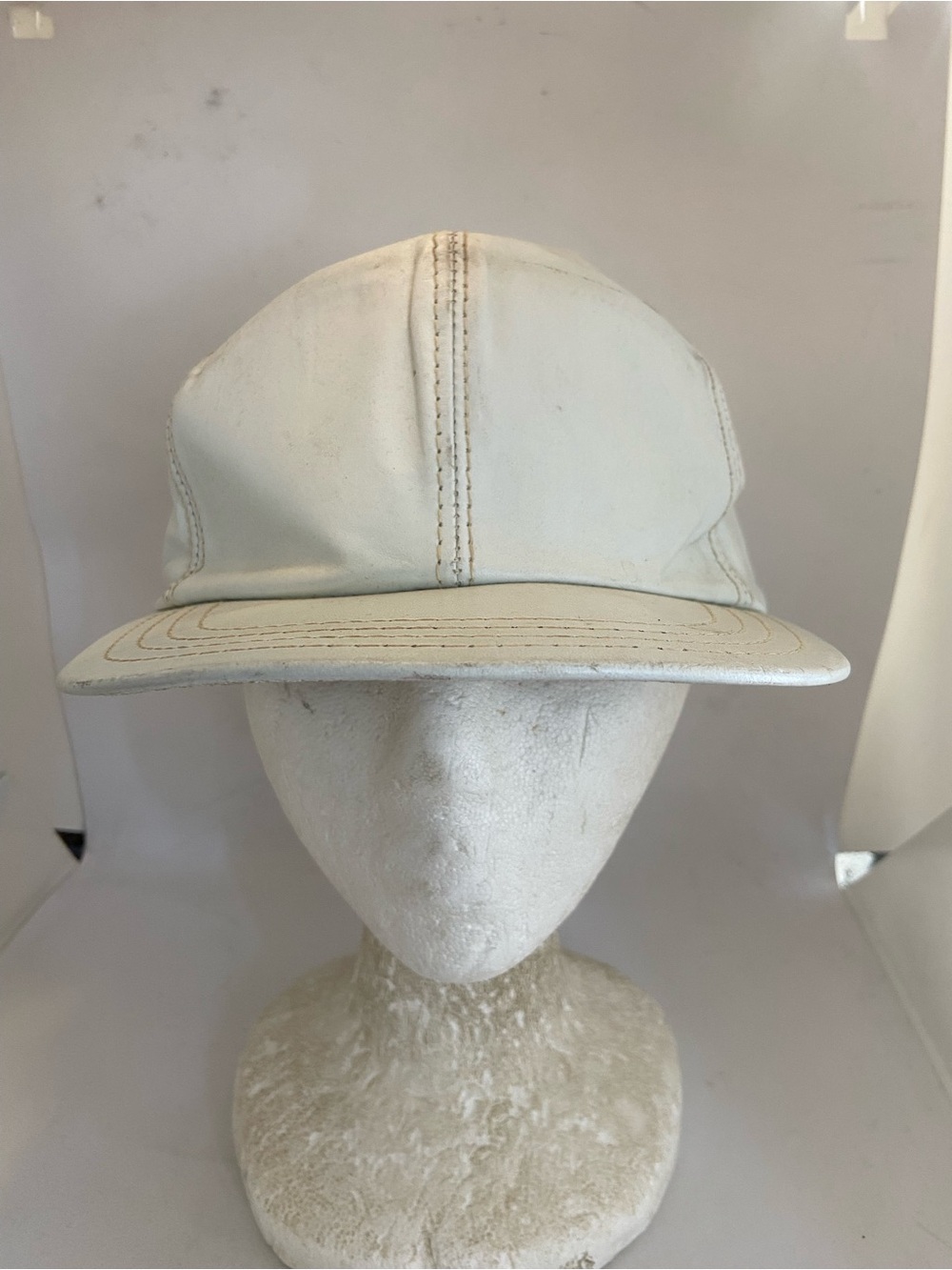 Vintage Cream white Leather Baseball Cap